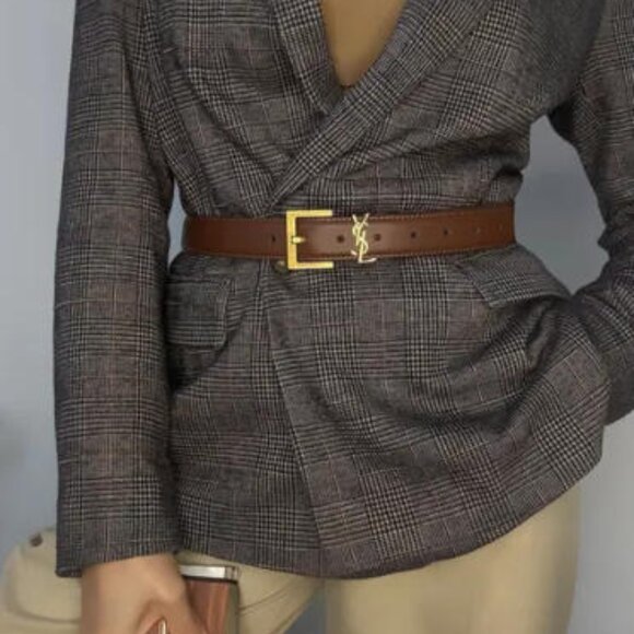 Saint Laurent Dark Brown Belt 3cm 90cm - Gold YSL Buckle - With Box & Dust Bag - Picture 1 of 6